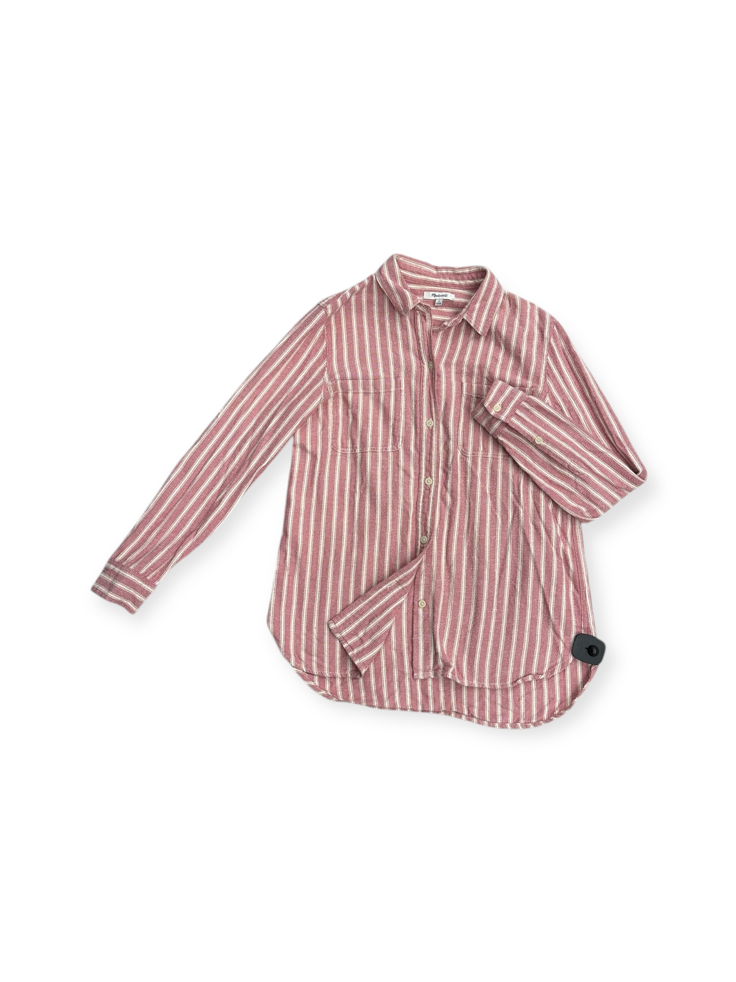 Top Long Sleeve By Madewell In Pink & White, Size: S