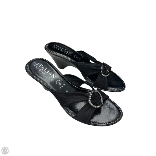 Sandals Heels Wedge By Italian Shoemakers In Black, Size: 8