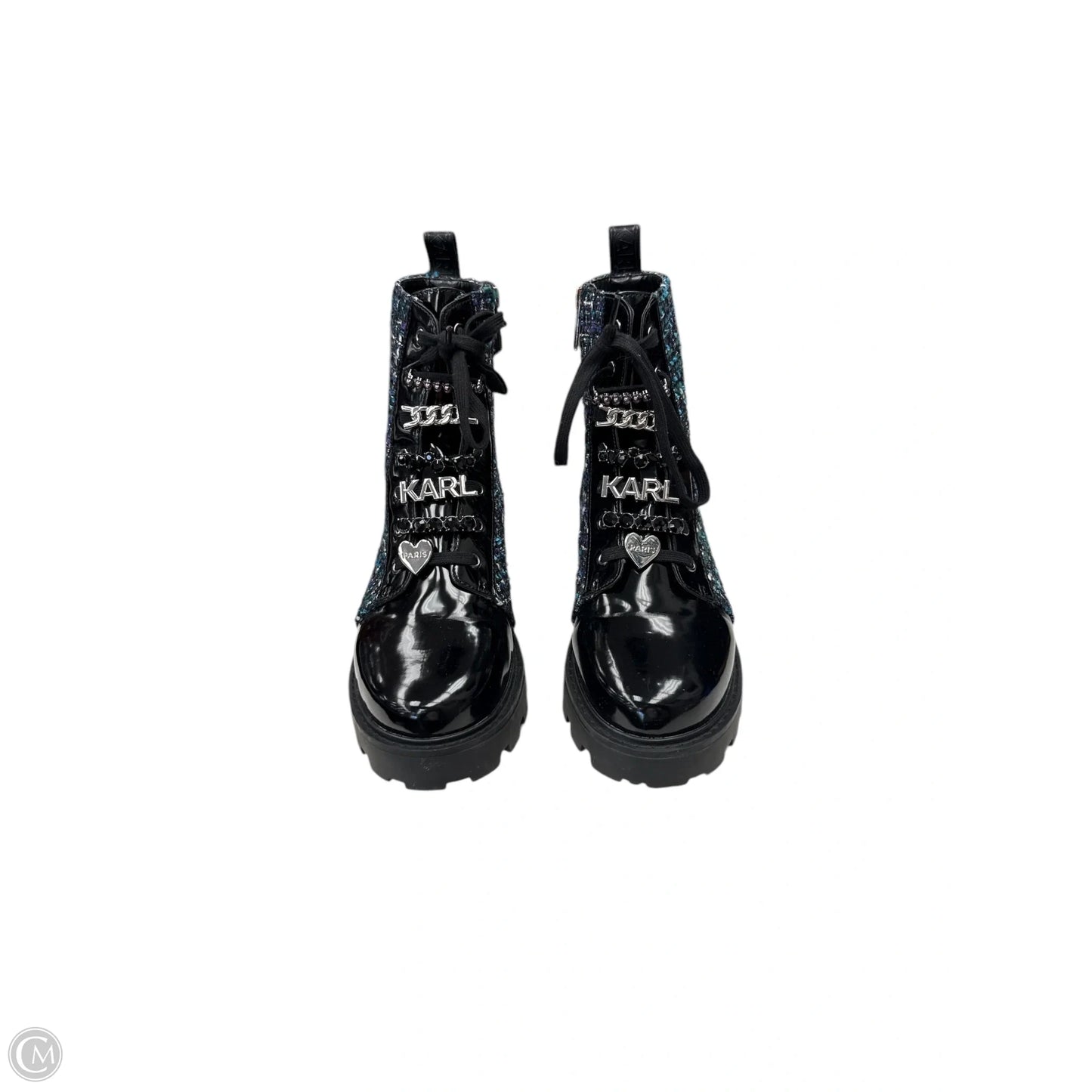 Boots Designer By Karl Lagerfeld In Black & Blue, Size: 8.5