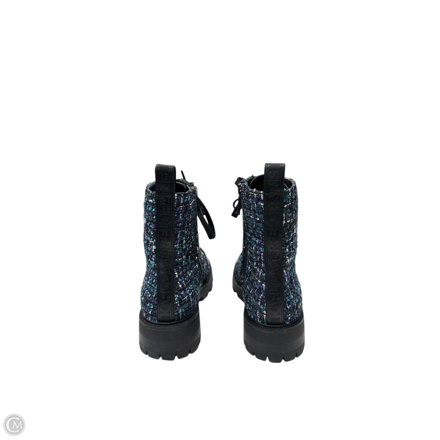 Boots Designer By Karl Lagerfeld In Black & Blue, Size: 8.5