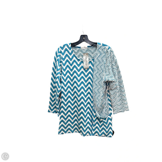 Top 3/4 Sleeve By Clothes Mentor In Blue & White, Size: L