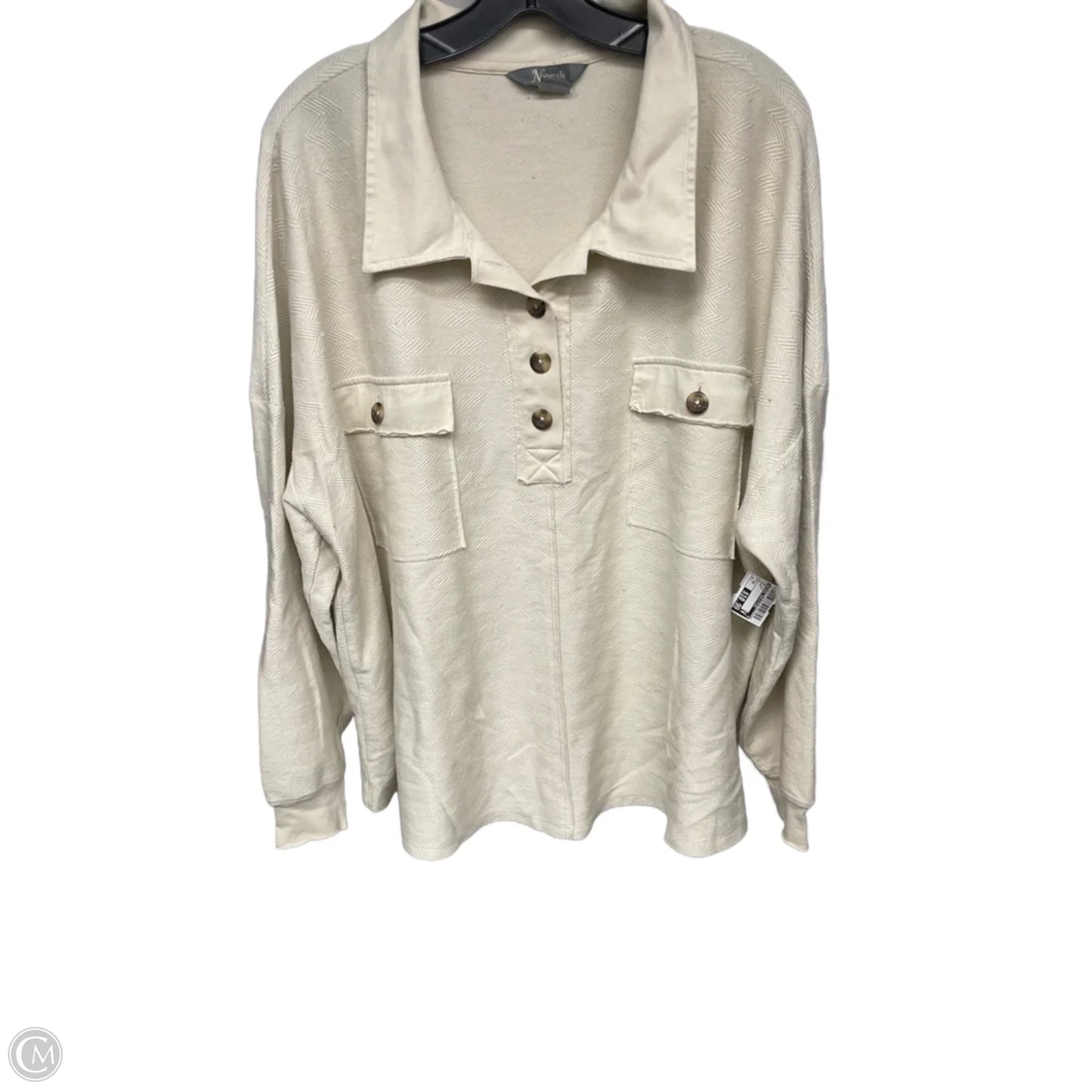 Top Long Sleeve By Natural Reflections In Cream, Size: 1x