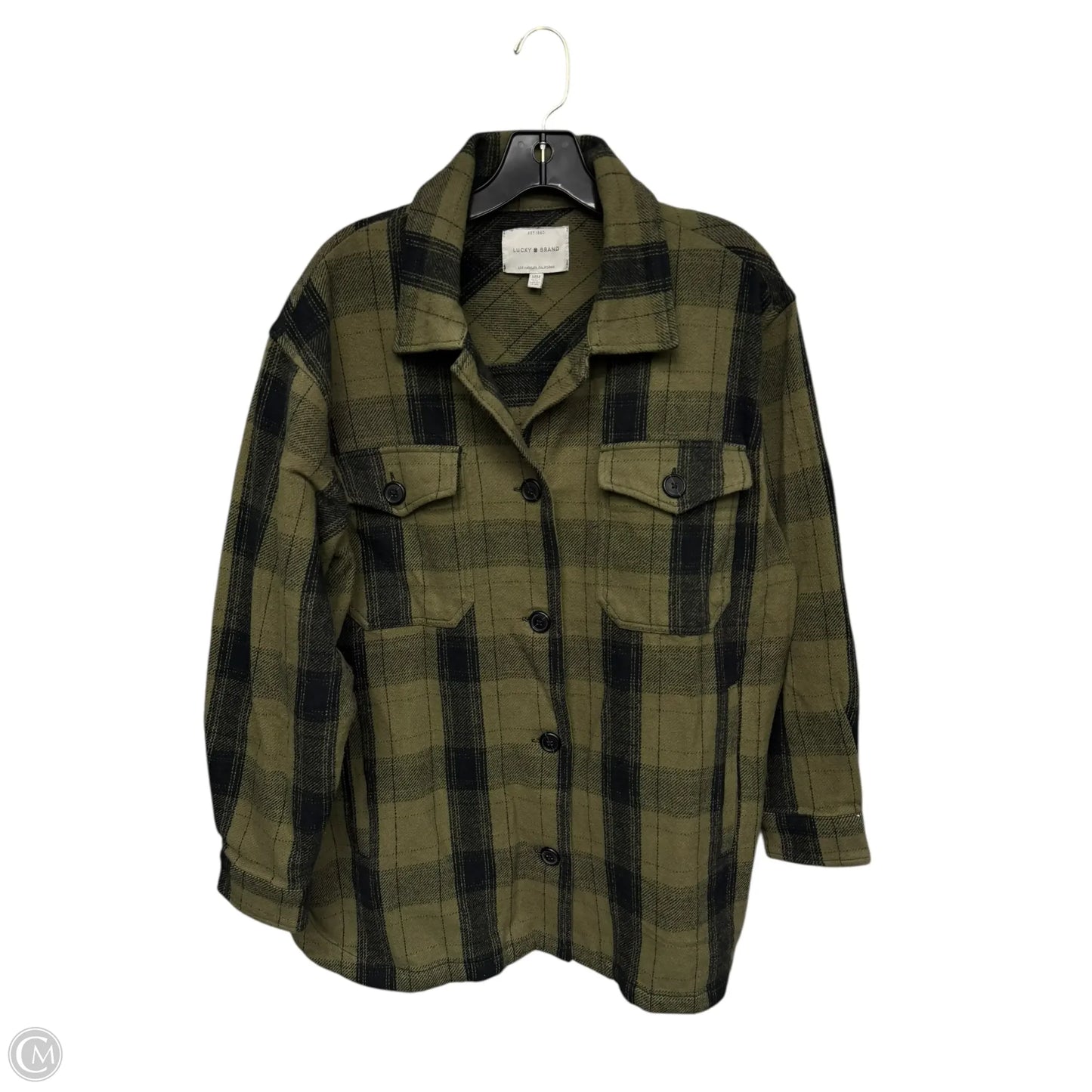 Jacket Shirt By Lucky Brand In Black & Green, Size: M