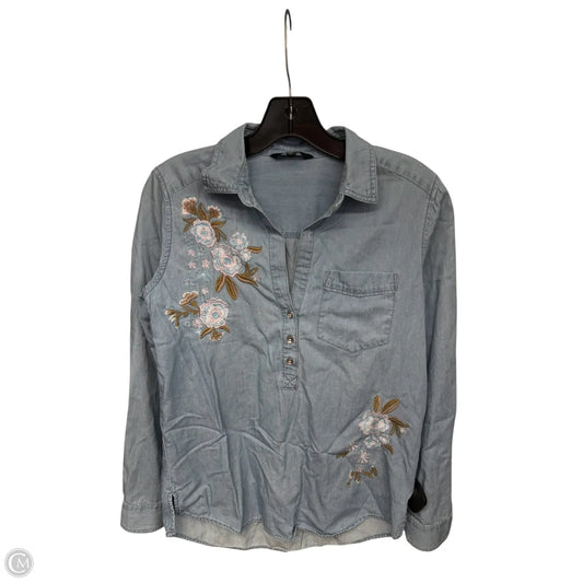 Top Long Sleeve By Express In Blue Denim, Size: Xs