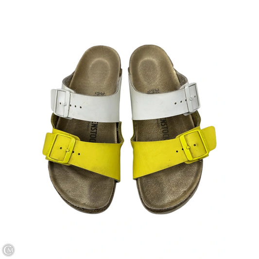 Sandals Flats By Birkenstock In Cream & Yellow, Size: 8