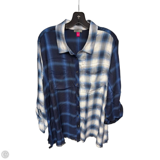 Top Long Sleeve By Vince Camuto In Blue & White, Size: 2x