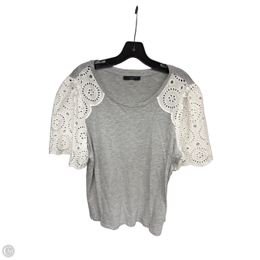 Top Short Sleeve By Tahari In Grey & White, Size: 1x