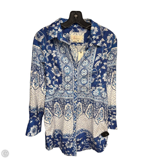 Dress Casual Midi By Anthropologie In Blue & White, Size: Xs