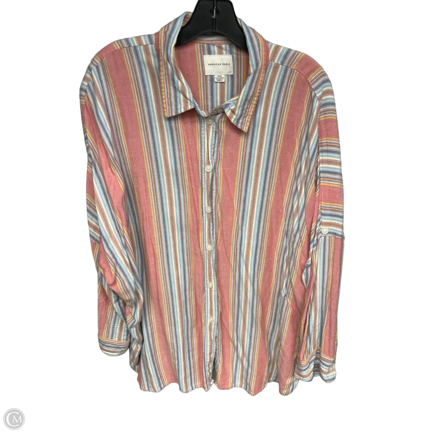 Top Long Sleeve By American Eagle In Pink & Yellow, Size: S