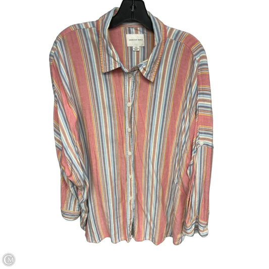 Top Long Sleeve By American Eagle In Pink & Yellow, Size: S