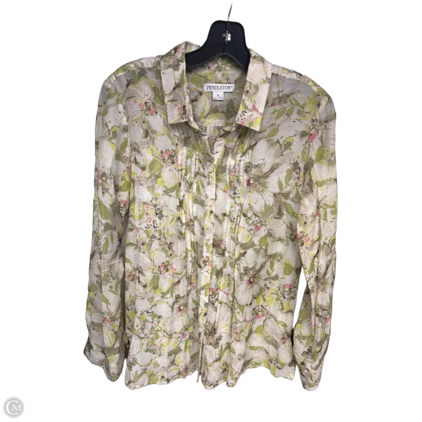 Top Long Sleeve By Pendleton In Green & White, Size: 8