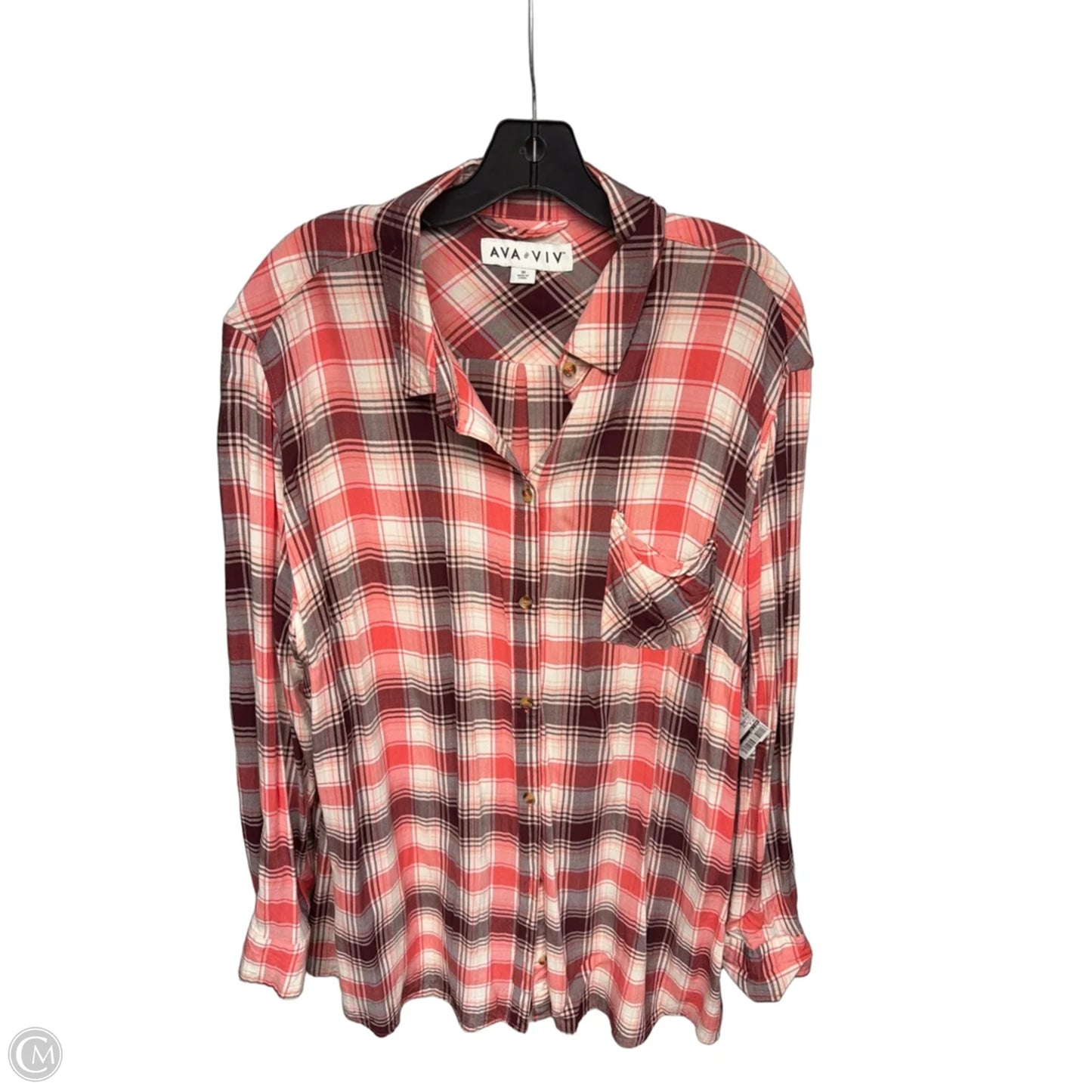 Top Long Sleeve By Ava & Viv In Plaid Pattern, Size: 3x