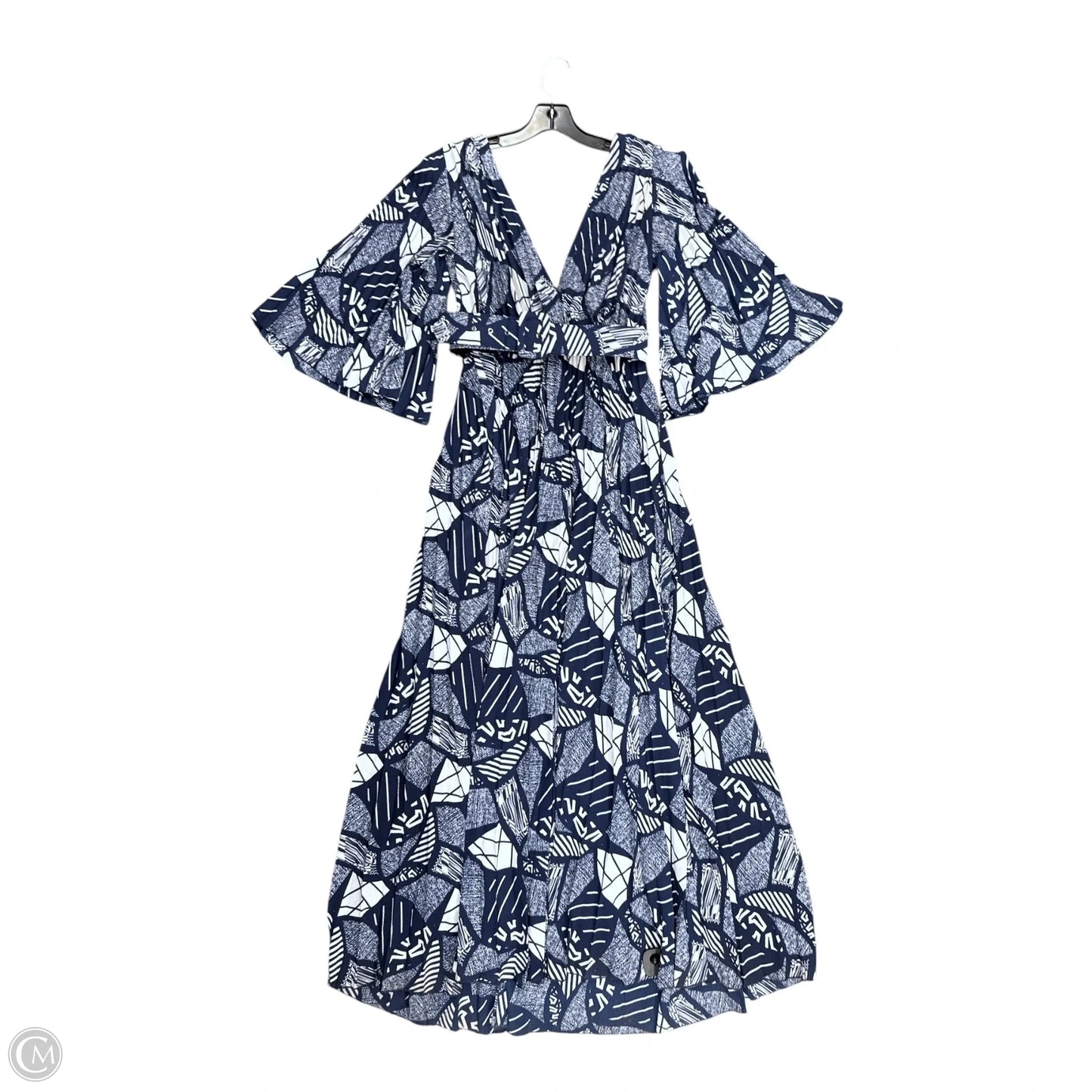 Dress Party Long By Clothes Mentor In Blue & White, Size: M