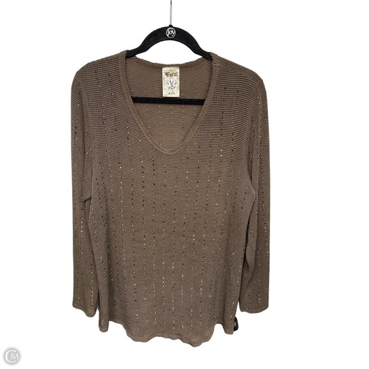 Top Long Sleeve By Vocal In Brown, Size: 1x