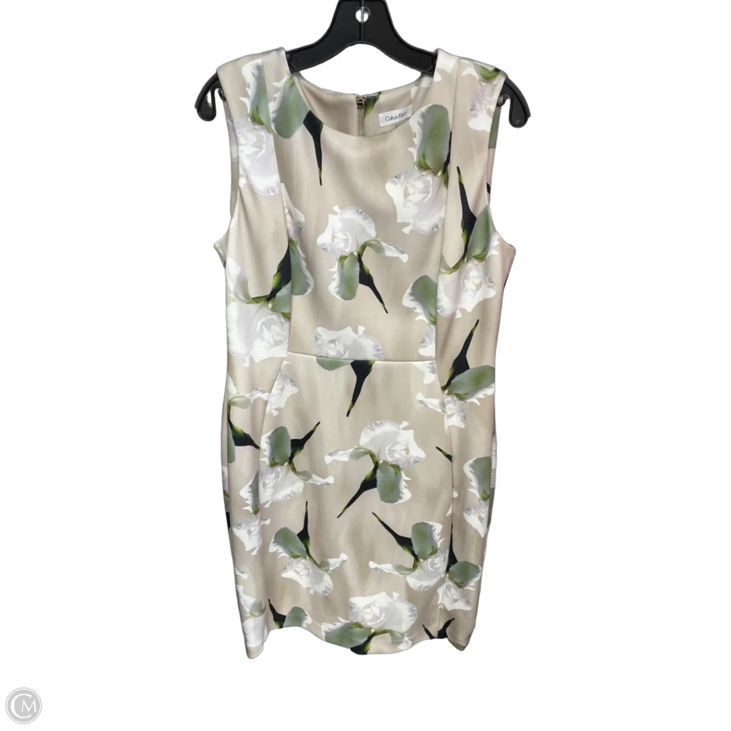 Dress Party Midi By Calvin Klein In Cream & Green, Size: 14