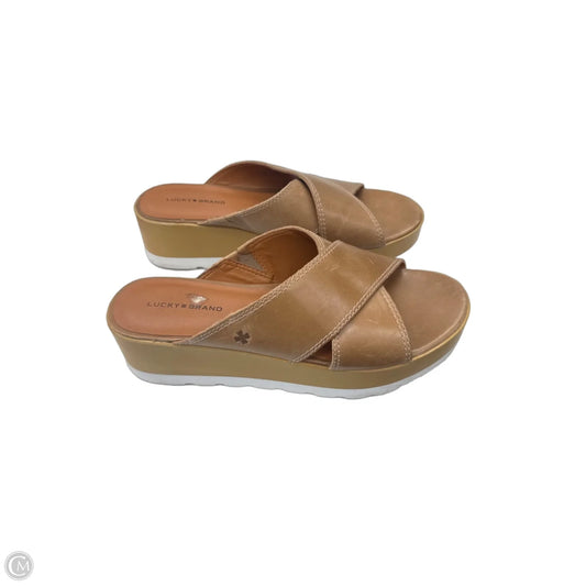 Sandals Heels Platform By Lucky Brand in Tan, Size: 7.5