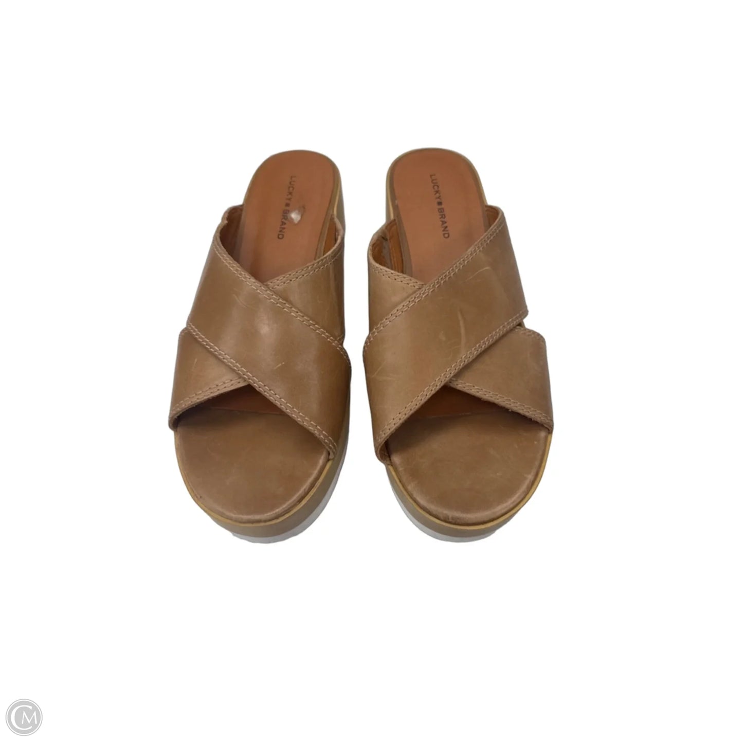 Sandals Heels Platform By Lucky Brand in Tan, Size: 7.5