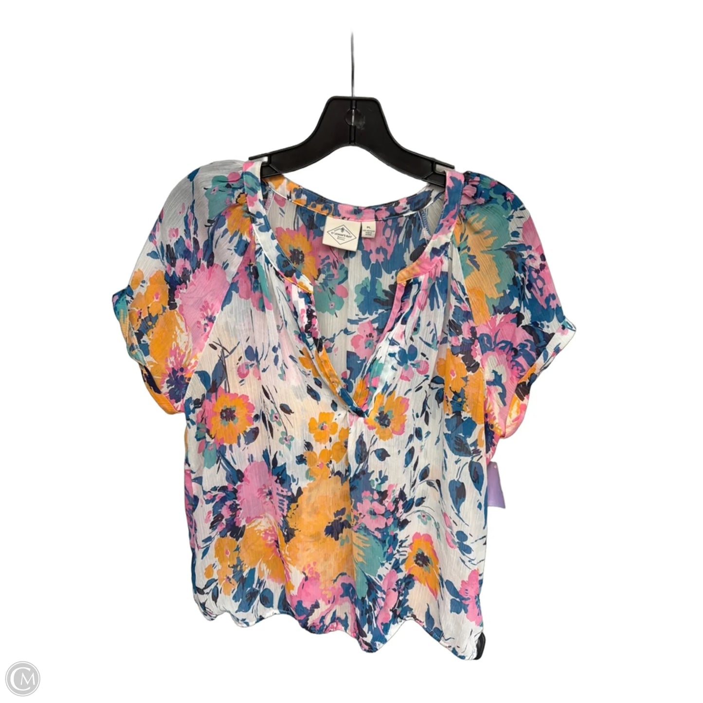 Top Short Sleeve By St Johns Bay In Pink & White, Size: Lp