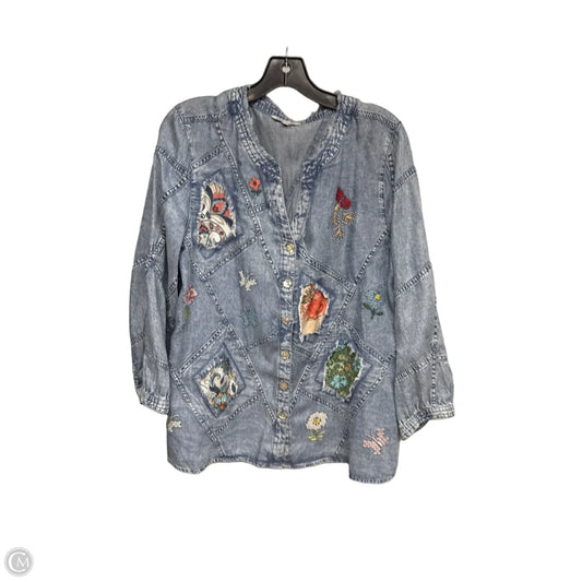 Top Long Sleeve By John Mark In Blue Denim, Size: L