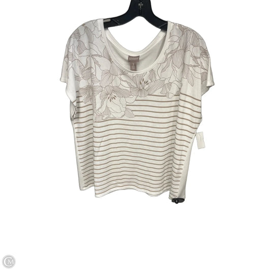 Top Short Sleeve By Chicos In Tan & White, Size: Xl