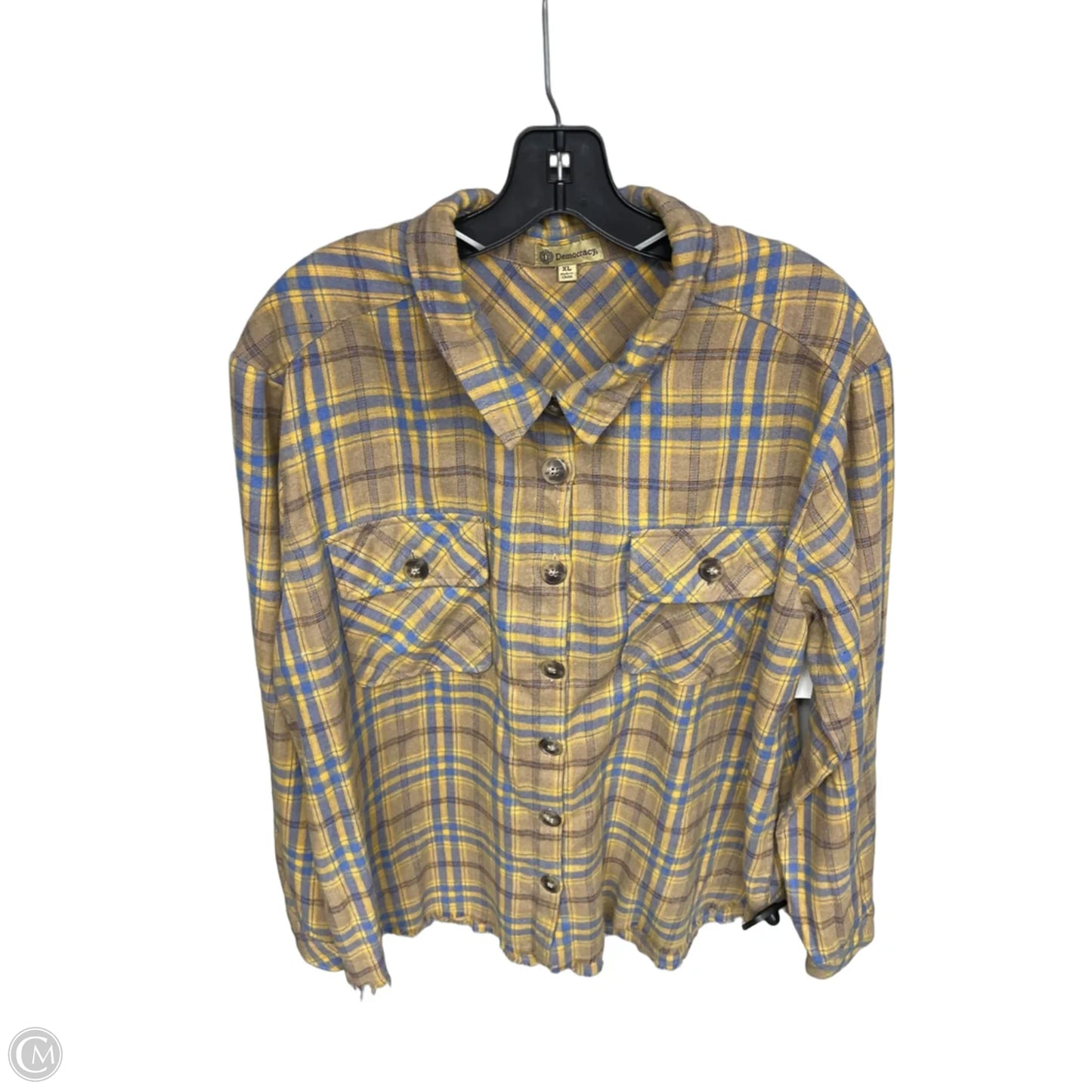 Top Long Sleeve By Democracy In Plaid Pattern, Size: Xl
