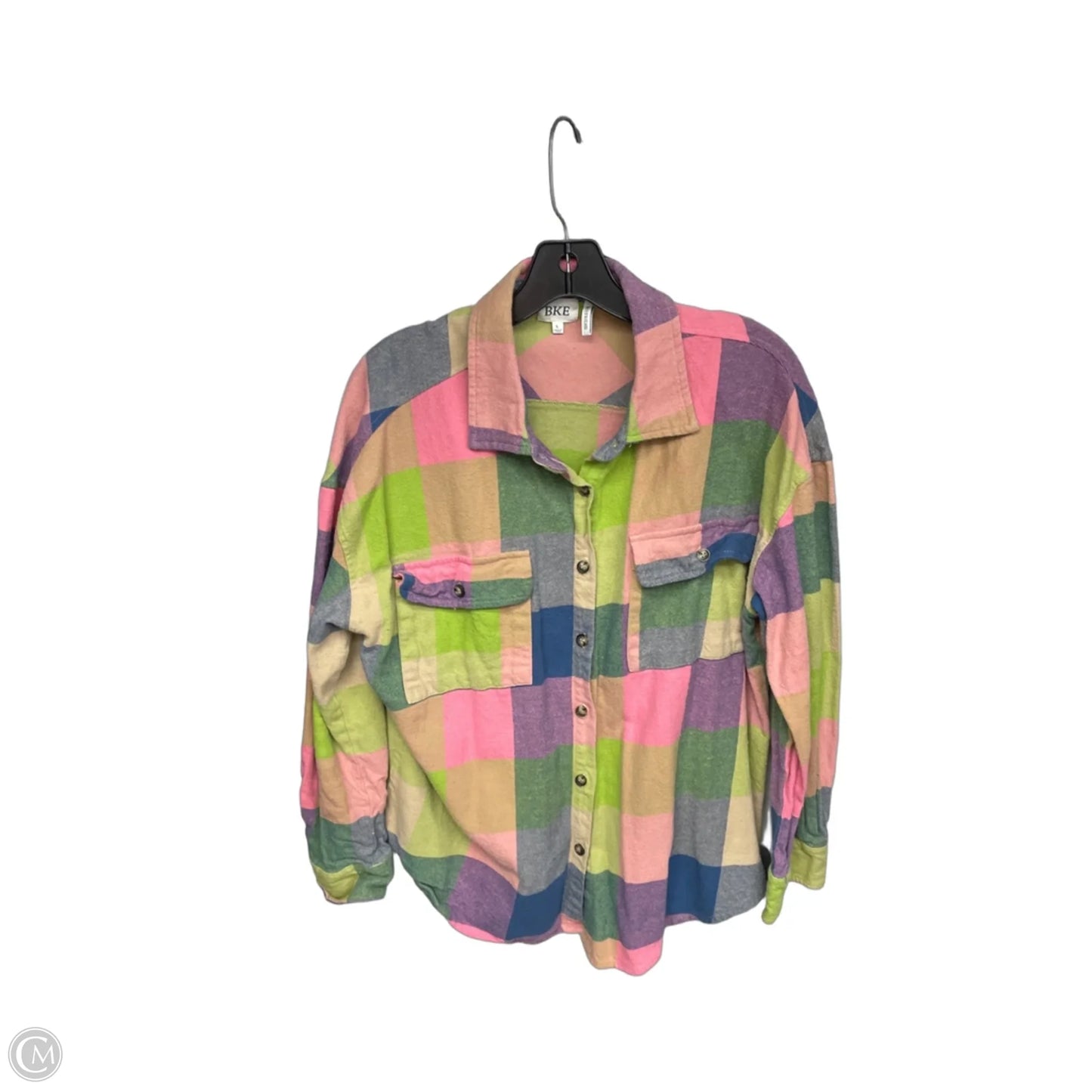 Top Long Sleeve By Bke In Plaid Pattern, Size: L