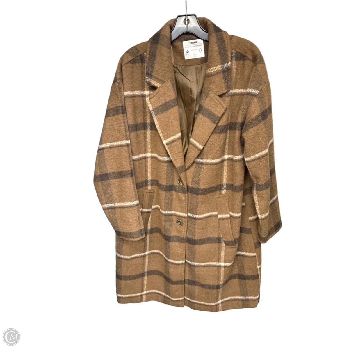 Coat Trench Coat By Ci Sono In Plaid Pattern, Size: L