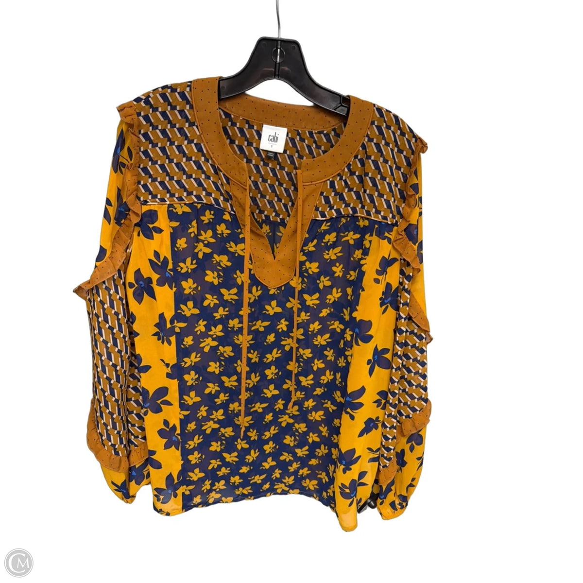 Top Long Sleeve By Cabi In Blue & Brown, Size: S
