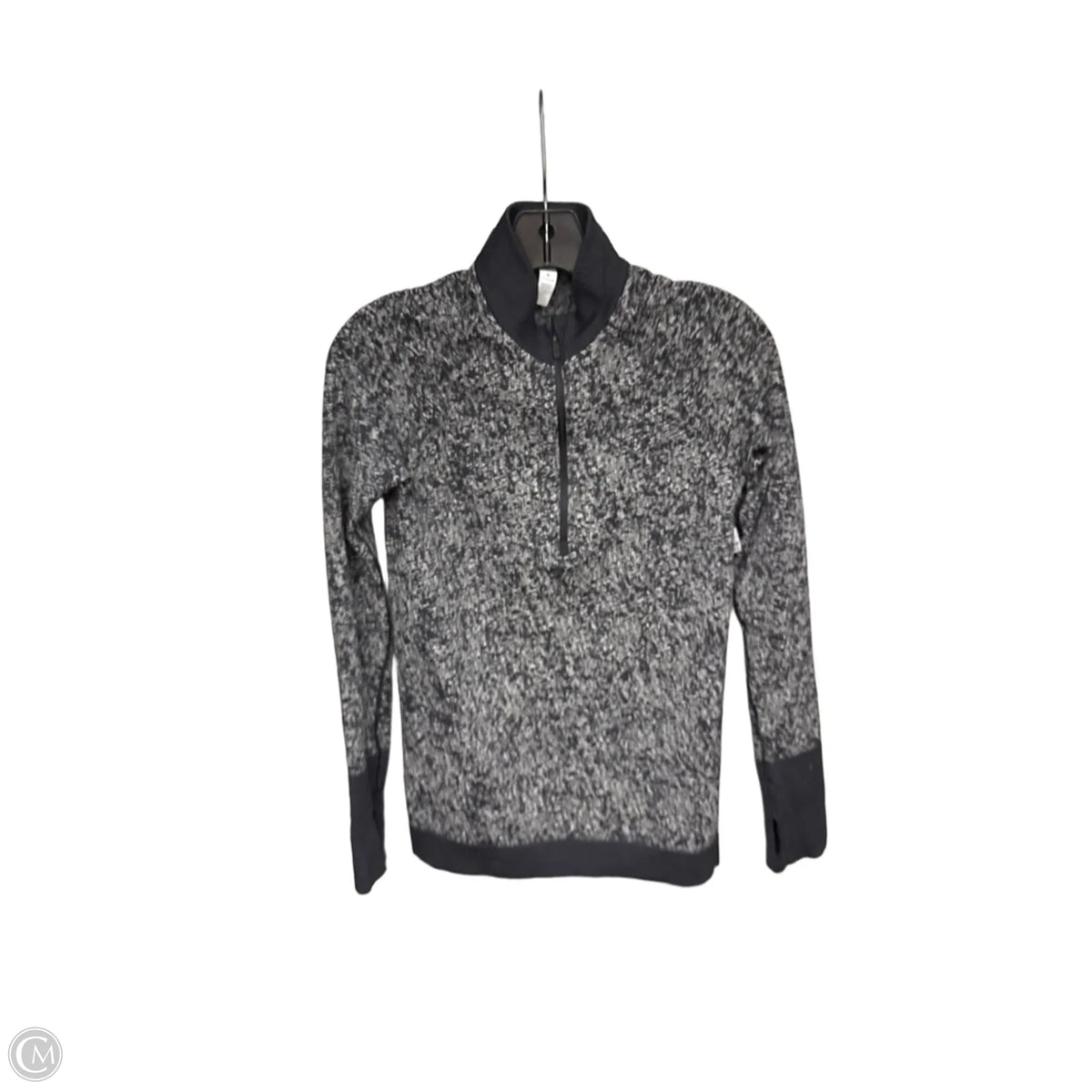 Athletic Top Long Sleeve Collar By Lululemon In Black & Grey, Size: 4