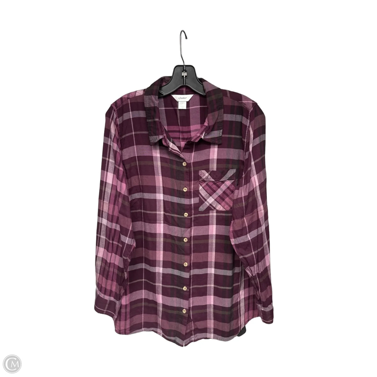 Top Long Sleeve By Cj Banks In Plaid Pattern, Size: 1x