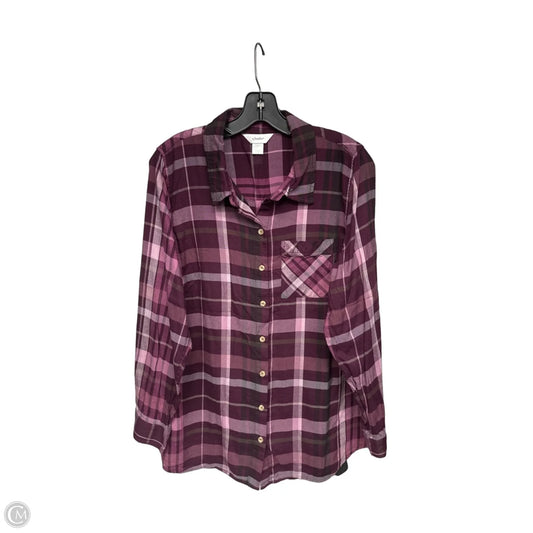 Top Long Sleeve By Cj Banks In Plaid Pattern, Size: 1x