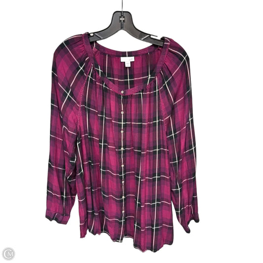 Top Long Sleeve By J. Jill In Plaid Pattern, Size: 2x