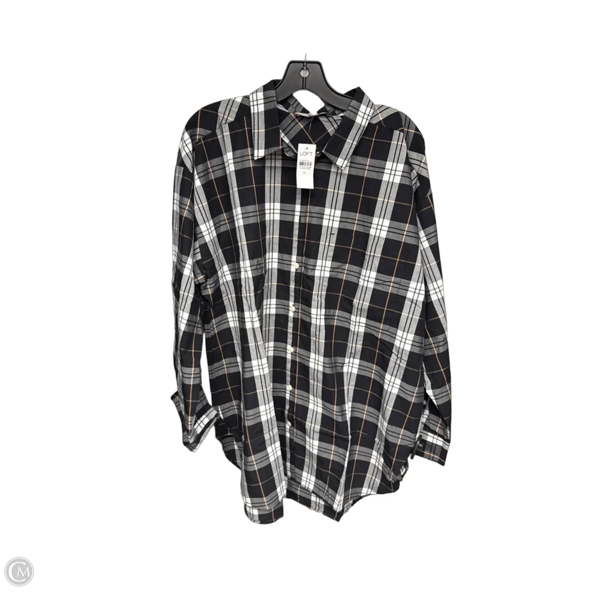 Top 3/4 Sleeve By Loft In Plaid Pattern, Size: Xl