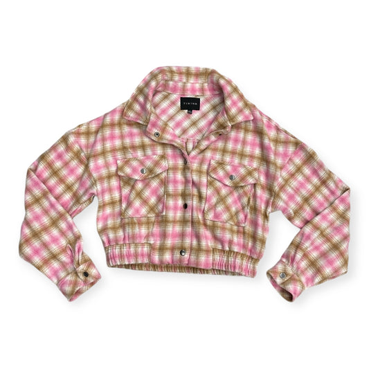 Jacket Fleece By Timing In Plaid Pattern, Size: L