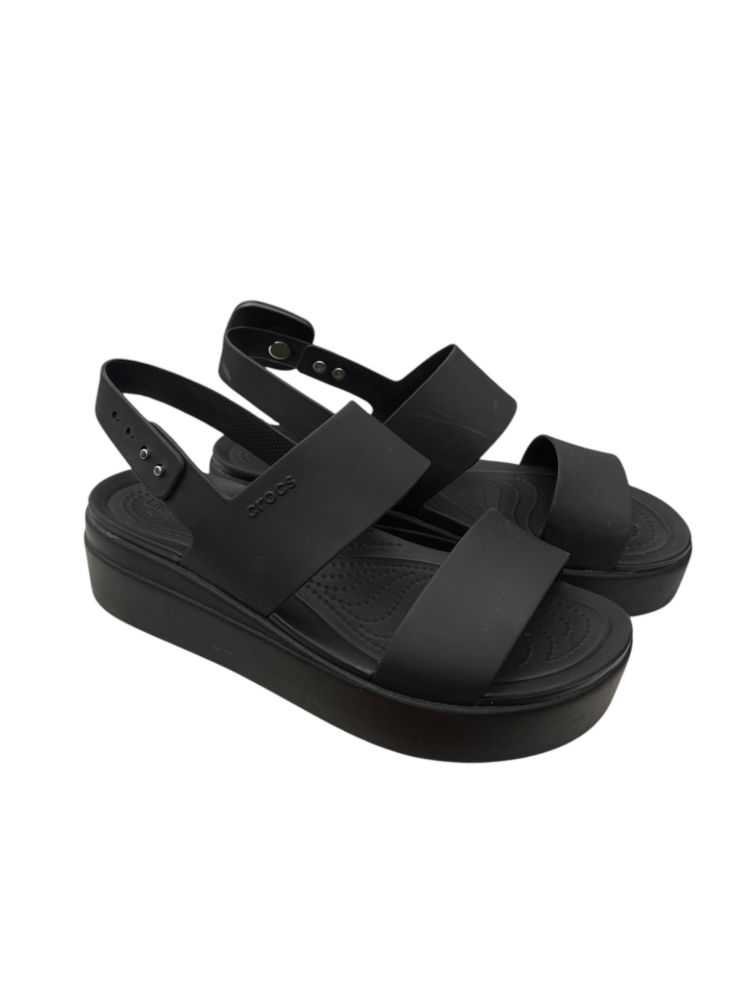 Sandals Heels Platform By Crocs In Black, Size: 9