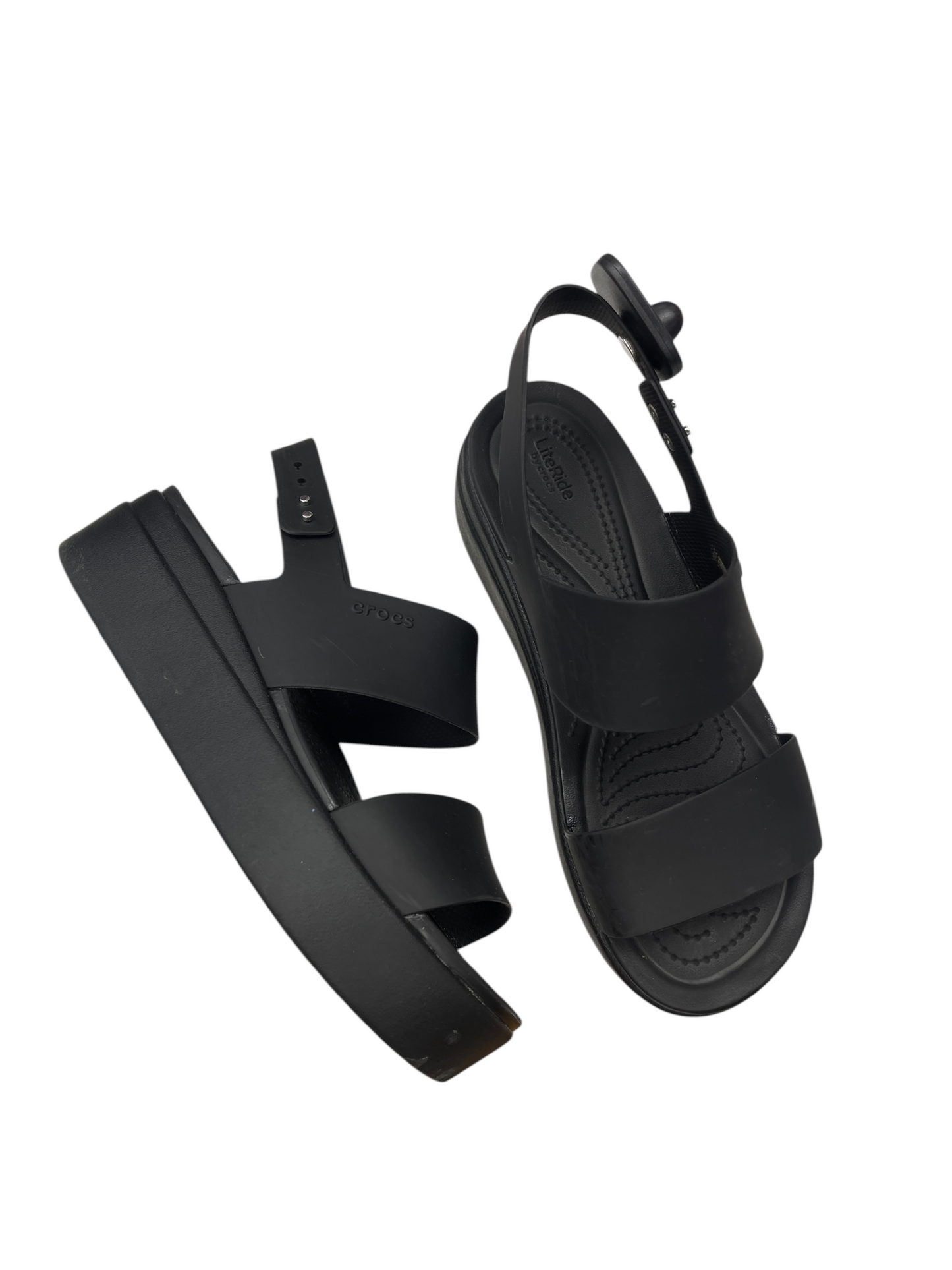 Sandals Heels Platform By Crocs In Black, Size: 9