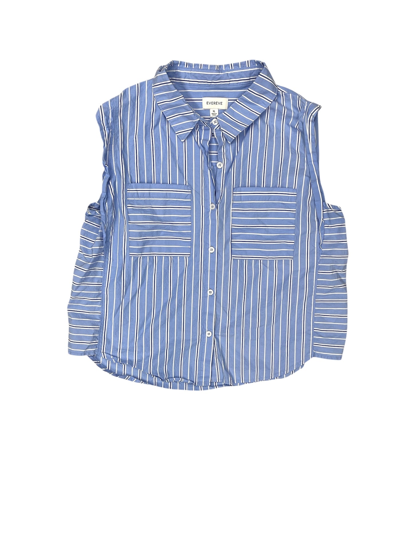 Top Sleeveless By Evereve In Blue & White, Size: Xl