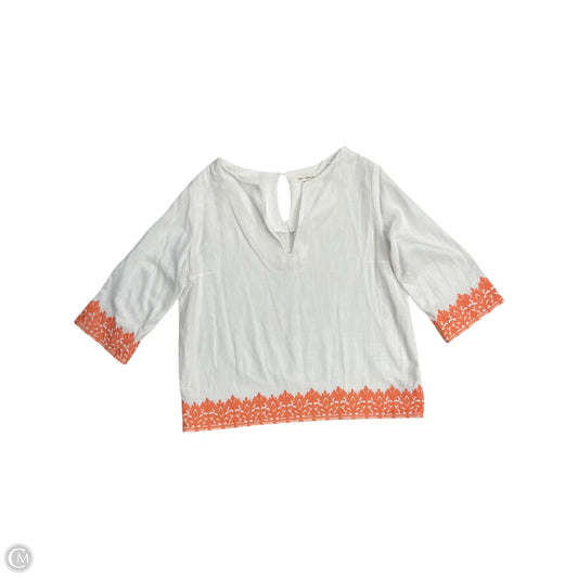 Top 3/4 Sleeve By Clothes Mentor In Orange & White, Size: M