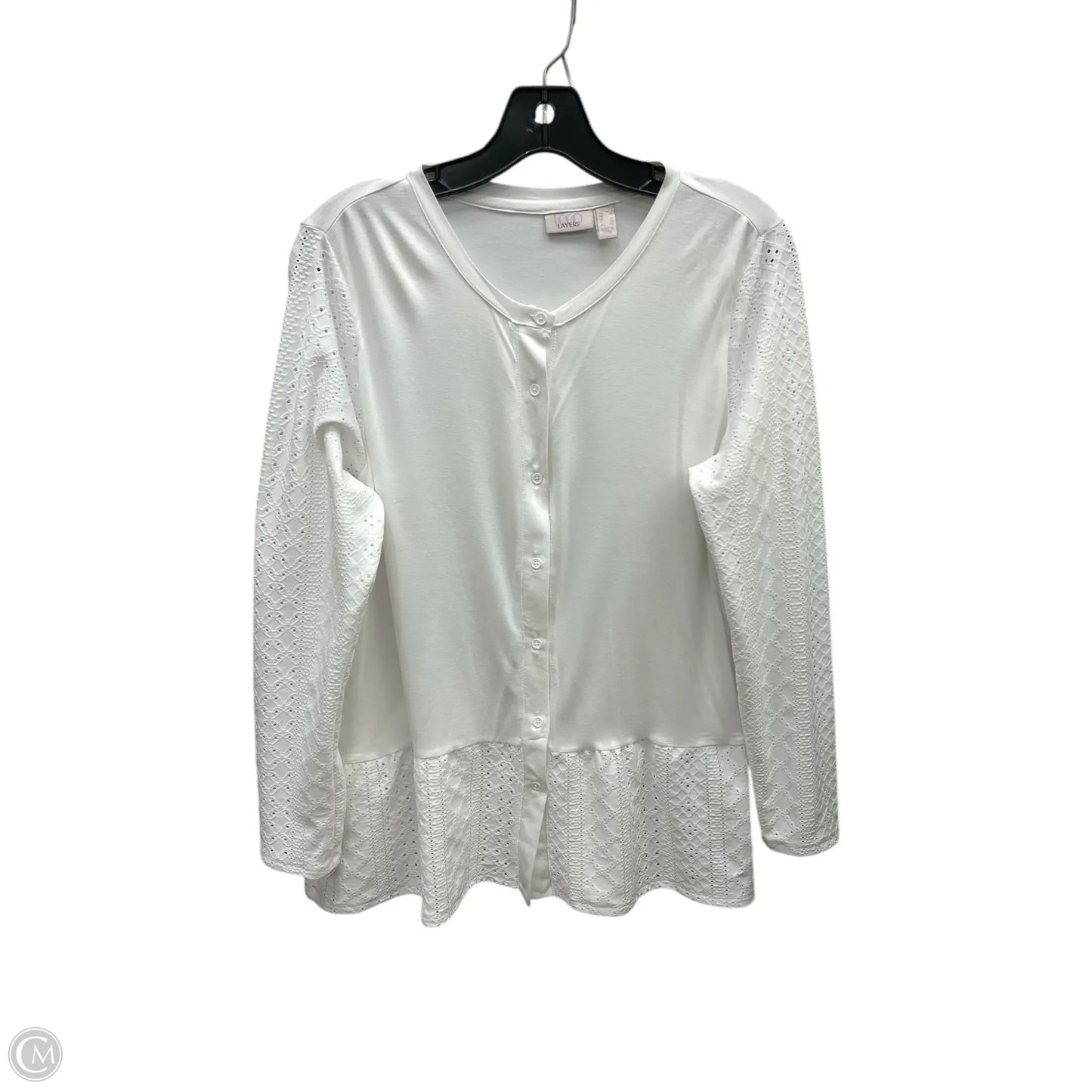 Top Long Sleeve By Logo In White, Size: M