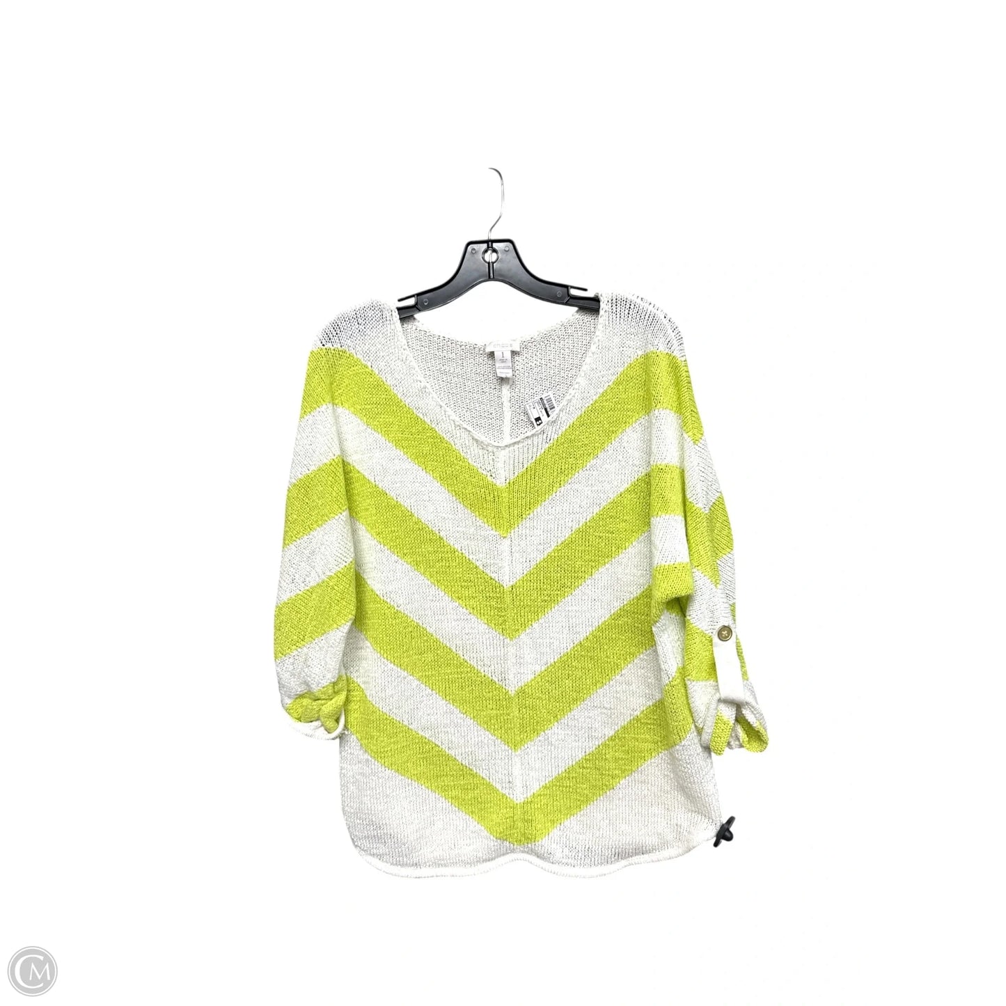 Sweater By Chicos In Green & White, Size: M