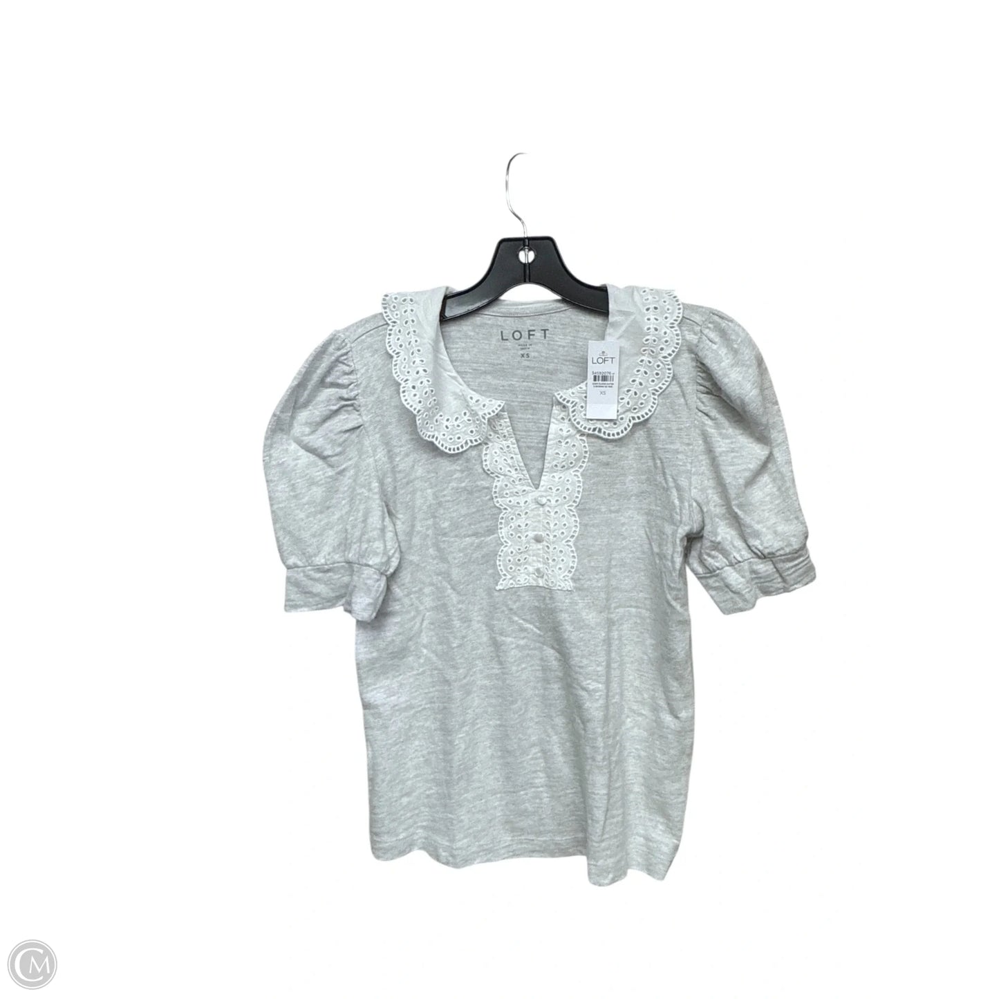 Top Short Sleeve By Loft In Grey & White, Size: Xs