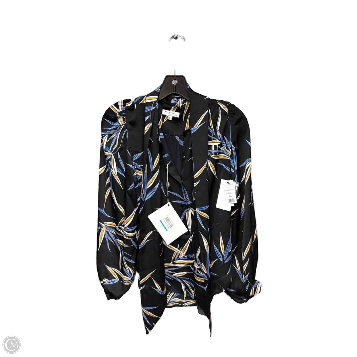 Top Long Sleeve By Equipment In Black & Blue, Size: Xxs