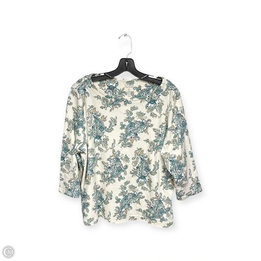 Top 3/4 Sleeve By Croft And Barrow In Cream & Green, Size: Xlp