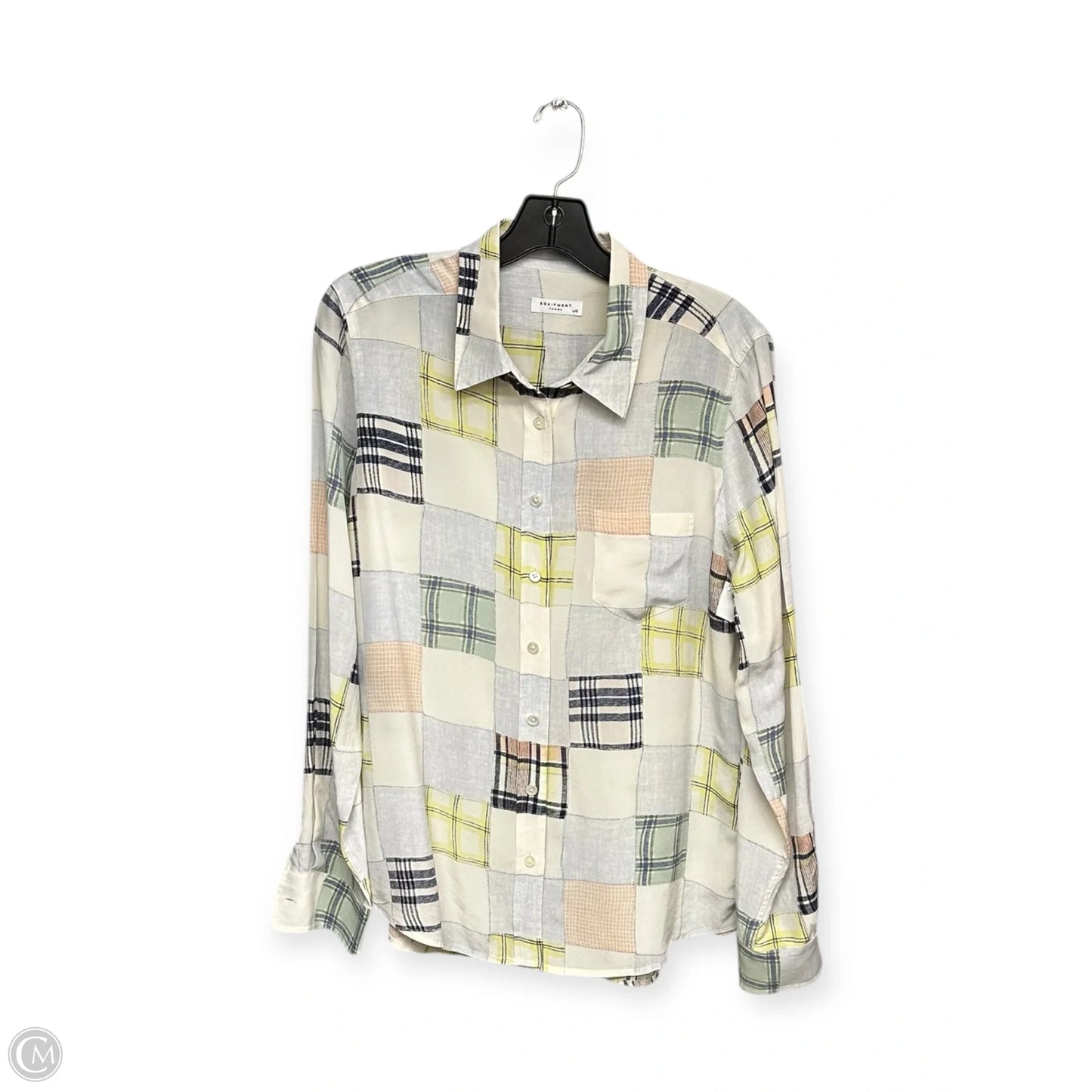 Top Long Sleeve By Equipment In Plaid Pattern, Size: L
