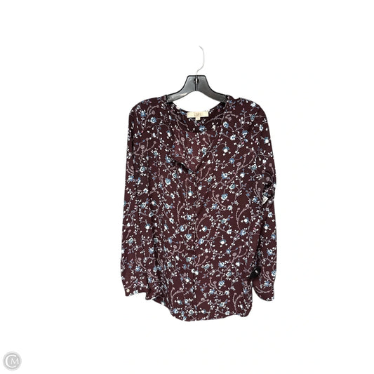 Top Long Sleeve By Loft In Maroon, Size: L