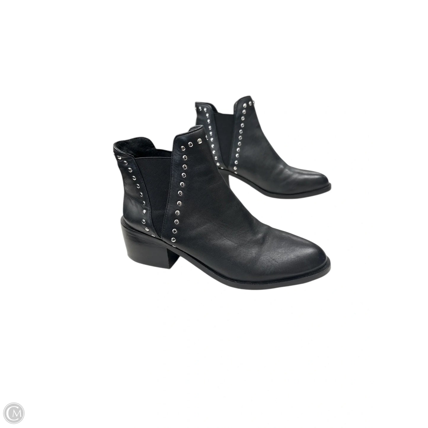 Boots Ankle Heels By Steve Madden In Black & Silver, Size: 7