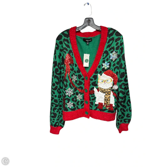 Sweater Cardigan By Clothes Mentor In Green & Red, Size: S