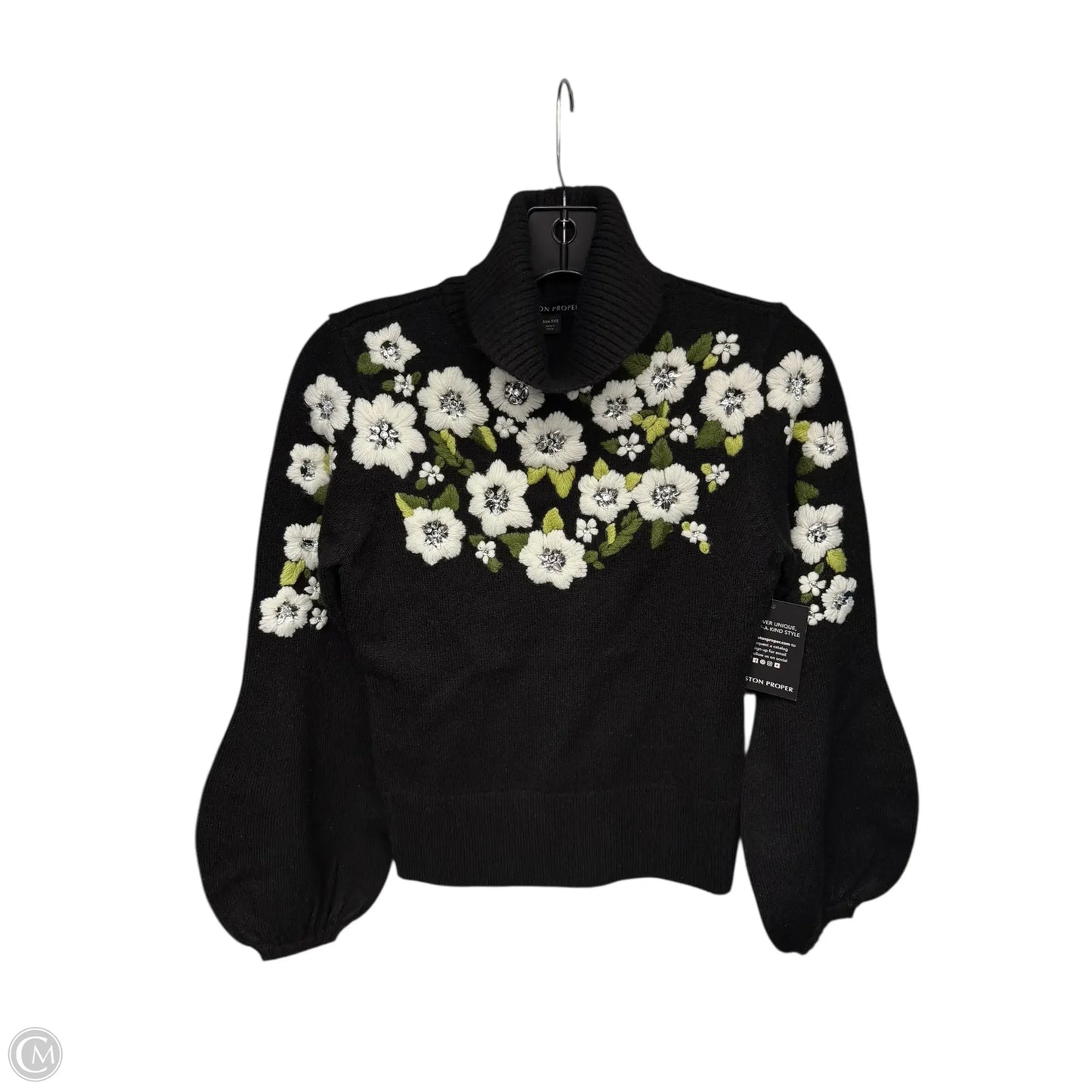 Sweater By Boston Proper In Black & Green, Size: Xxs