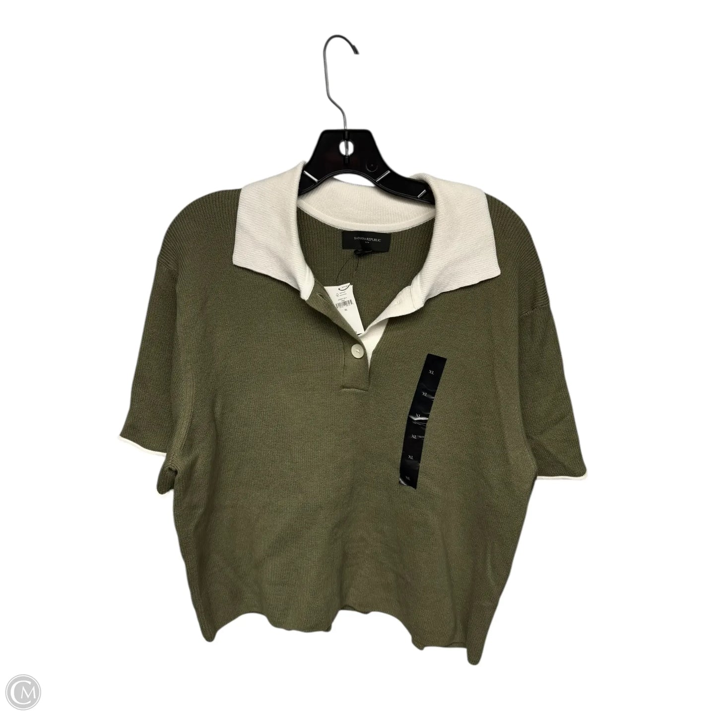 Sweater Short Sleeve By Banana Republic In Green & White, Size: Xl