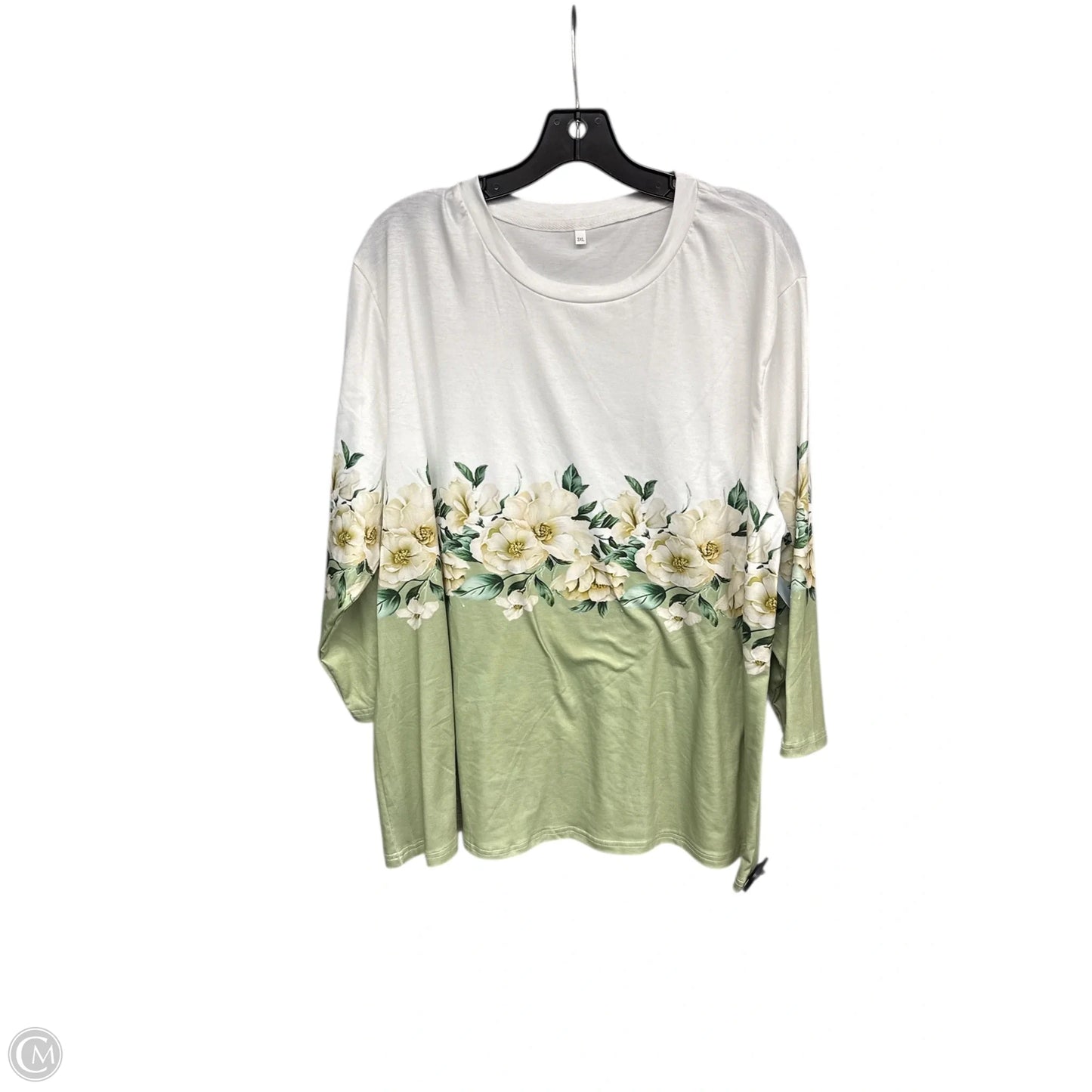 Top 3/4 Sleeve By Clothes Mentor In Green & White, Size: 3x